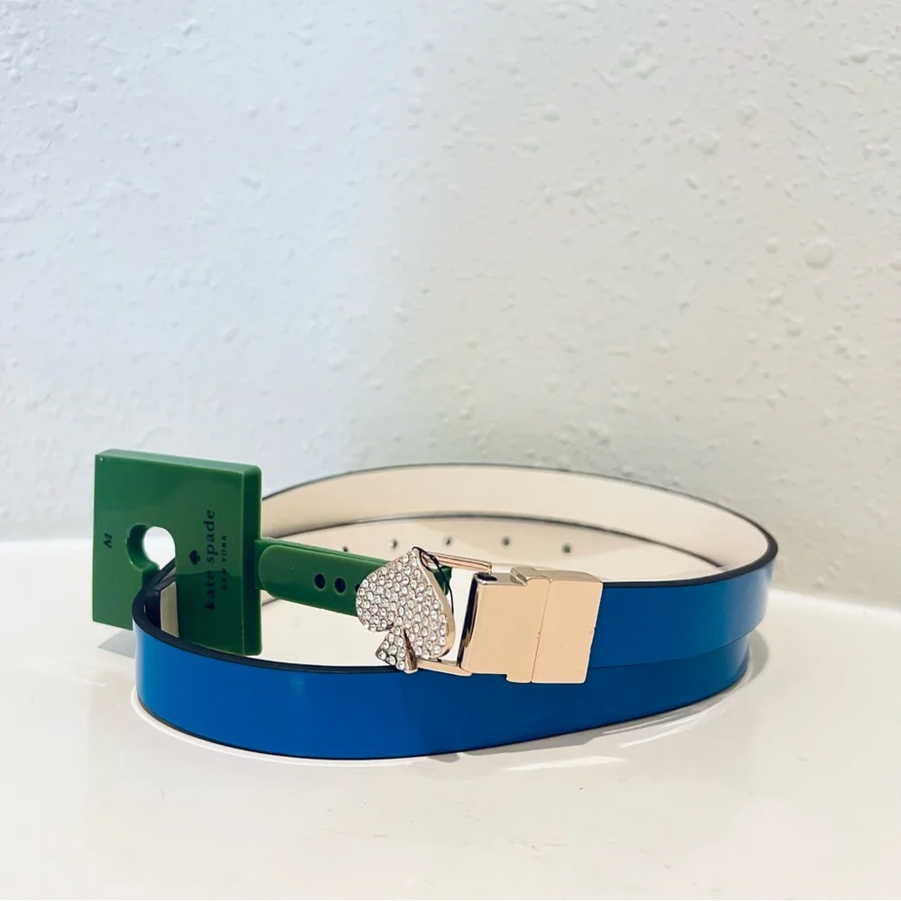 Kate Spade Women’s Twist Reversible Blue White Dress Belt Size M NWT